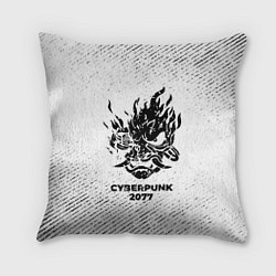 Подушка квадратная Cyberpunk 2077 с потертостями на светлом фоне
