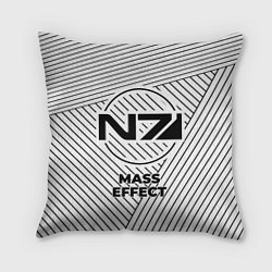 Подушка квадратная Символ Mass Effect на светлом фоне с полосами, цвет: 3D-принт