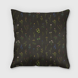Подушка квадратная Полевые растения на темном фоне, цвет: 3D-принт