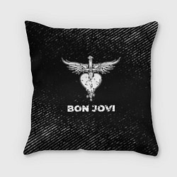 Подушка квадратная Bon Jovi с потертостями на темном фоне