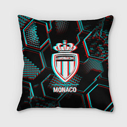 Подушка квадратная Monaco FC в стиле glitch на темном фоне, цвет: 3D-принт