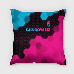 Подушка квадратная Rainbow Six - neon gradient: символ сверху, цвет: 3D-принт