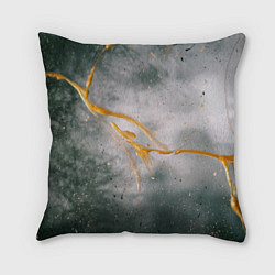 Подушка квадратная Абстрактный серый туман и золотая краска, цвет: 3D-принт