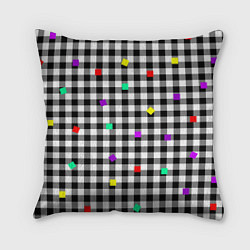 Подушка квадратная Черно-белая клетка с цветными квадратами