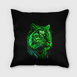 Подушка квадратная Нейросеть: неоновый зелёный тигр