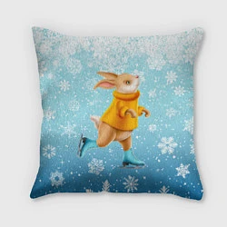 Подушка квадратная Кролик на коньках в снегопад, цвет: 3D-принт