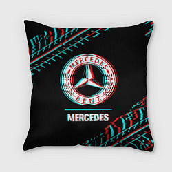 Подушка квадратная Значок Mercedes в стиле glitch на темном фоне