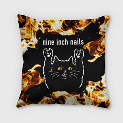Подушка квадратная Nine Inch Nails рок кот и огонь, цвет: 3D-принт