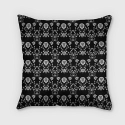 Подушка квадратная Черно-белый цветочный полосатый ретро узор, цвет: 3D-принт