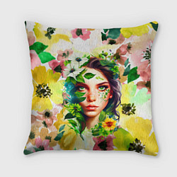 Подушка квадратная Девушка Весна - акварель, цвет: 3D-принт