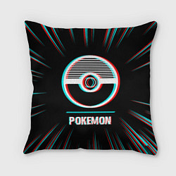 Подушка квадратная Символ Pokemon в стиле glitch на темном фоне