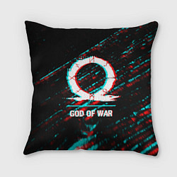 Подушка квадратная God of War в стиле glitch и баги графики на темном, цвет: 3D-принт