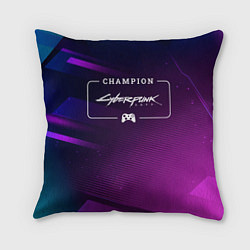 Подушка квадратная Cyberpunk 2077 gaming champion: рамка с лого и джо, цвет: 3D-принт