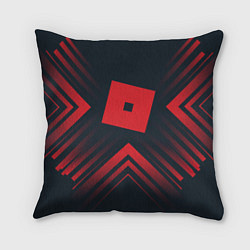 Подушка квадратная Красный символ Roblox на темном фоне со стрелками