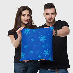 Подушка квадратная Снежинки - синий, цвет: 3D-принт — фото 2