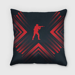 Подушка квадратная Красный символ Counter Strike на темном фоне со ст