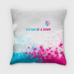 Подушка квадратная System of a Down neon gradient style: символ сверх, цвет: 3D-принт