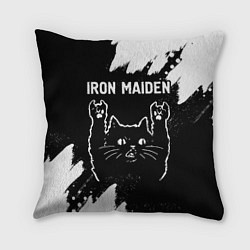 Подушка квадратная Группа Iron Maiden и рок кот