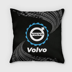 Подушка квадратная Volvo в стиле Top Gear со следами шин на фоне