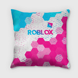 Подушка квадратная Roblox neon gradient style: символ сверху, цвет: 3D-принт