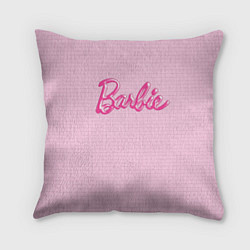 Подушка квадратная Барби - логотип на клетчатом фоне