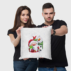 Подушка квадратная Дед Мороз и снеговик с подарками, цвет: 3D-принт — фото 2