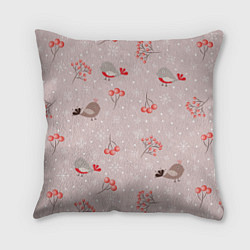 Подушка квадратная Птицы снегири и зимние ягоды, цвет: 3D-принт