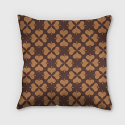 Подушка квадратная Четырехлистный клевер коричневый, цвет: 3D-принт