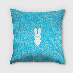 Подушка квадратная Белый кролик на голубом - символ 2023, цвет: 3D-принт