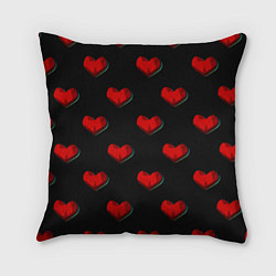 Подушка квадратная Красные сердца полигоны, цвет: 3D-принт