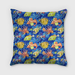 Подушка квадратная Большие акварельные рыбы, цвет: 3D-принт