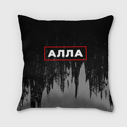 Подушка квадратная Алла - в красной рамке на темном, цвет: 3D-принт