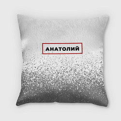 Подушка квадратная Анатолий - в красной рамке на светлом, цвет: 3D-принт