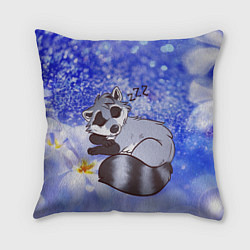 Подушка квадратная Енот спит на снегу, цвет: 3D-принт