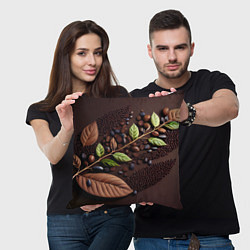 Подушка квадратная Кофейные зерна и листья чая, цвет: 3D-принт — фото 2