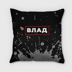 Подушка квадратная Влад - в красной рамке на темном, цвет: 3D-принт