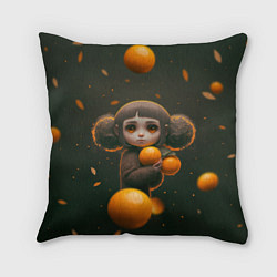 Подушка квадратная Милая девушка с мандаринами, цвет: 3D-принт