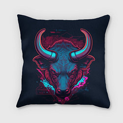 Подушка квадратная Неоновый бык, цвет: 3D-принт