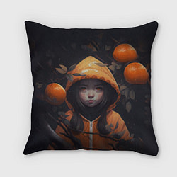 Подушка квадратная Девочка в оранжевой толстовке, цвет: 3D-принт