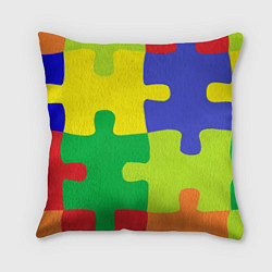 Подушка квадратная Пазлы разноцветные