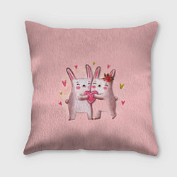Подушка квадратная Два зайчика с сердцем, цвет: 3D-принт
