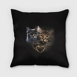 Подушка квадратная Влюбленные кот и кошка с сердечками