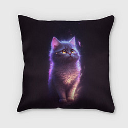 Подушка квадратная Неоновый котик и луна, цвет: 3D-принт
