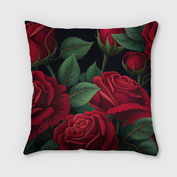 Подушка квадратная Много красных роз