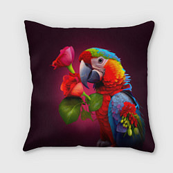 Подушка квадратная Попугай ара с цветами
