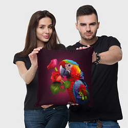 Подушка квадратная Попугай ара с цветами, цвет: 3D-принт — фото 2