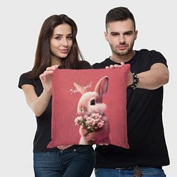 Подушка квадратная Розовый заяц с цветами, цвет: 3D-принт — фото 2