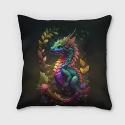Подушка квадратная Разноцветный дракончик в лесу, цвет: 3D-принт