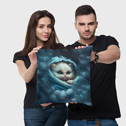 Подушка квадратная Котик в одеяльце в облаках, цвет: 3D-принт — фото 2