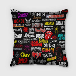 Подушка квадратная Логотипы рок групп цветные